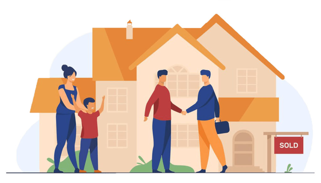 Happy family buying their first house